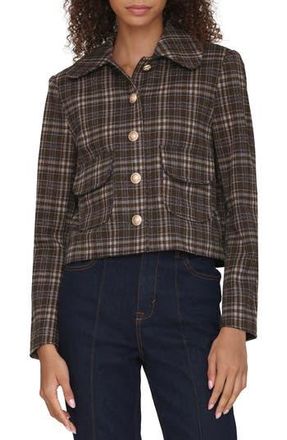 Bagatelle Plaid Crop Jacket in Dark Brown Sand Plaid at Nordstrom Rack, Size Large