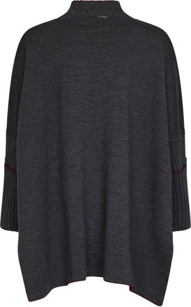 Herno Womens Knit Poncho Top Grey Virgin Wool Knitwear Sweater