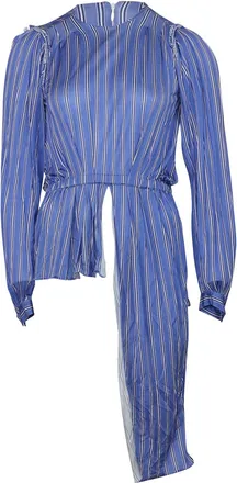 Balenciaga Balenciaga Asymmetrische Gestreepte Blouse in Blauwe Viscose