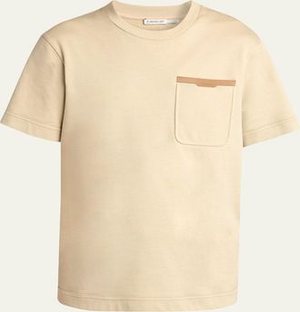Moncler Mens Leather-Trim Pocket Cotton T-Shirt