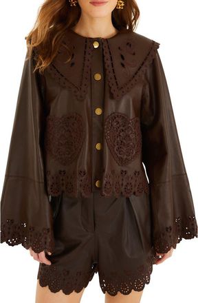 Farm Rio Hearts Richelieu Leather Jacket in Brown at Nordstrom, Size X-Large
