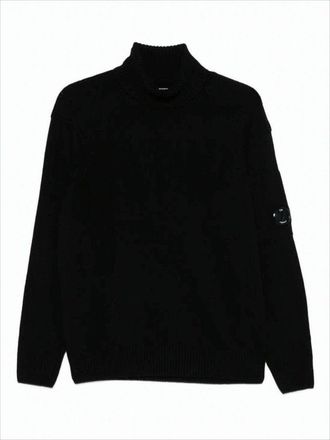C.P. Company Ribbed High-Neck Black Sweater With Logo Patch