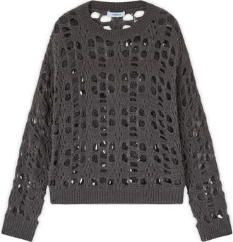 Motivi Openwork Wool Blend Sweater - Dames - Ronde hals truien - Grijs - M - Wol - Truien & Vesten
