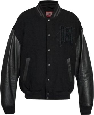 Diesel Leren Bomberjack met Drukknoopsluiting - Heren - Bomber jackets - Zwart - L - Leer - Jassen