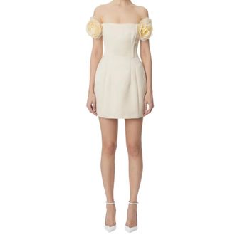 Elisabetta Franchi Duchesse Dress with Applied Flowers - female - Elisabetta Franchi - Short Dresses - White - XS - Dresses