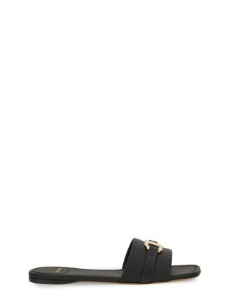 Ferragamo Black Solid Slide Sandals