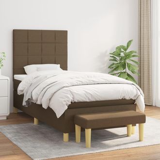 vidaXL Vidaxl - Cama Box Spring Con Colch&oacute;n Tela Marr&oacute;n Oscuro 100x200 Cm
