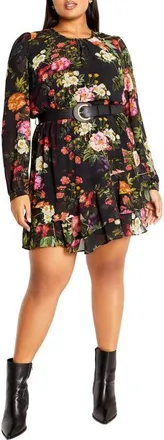 City Chic Suzie Long Sleeve Dress in Royal Garden Floral at Nordstrom, Size 20W