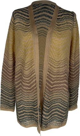 M Missoni Chevron Patterned Knit Open Front Cardigan in Brown Polyamide