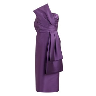 Alberta Ferretti Kleedjes, Dames, Paars, S, Polyester, Gekreelde Midi Jurk
