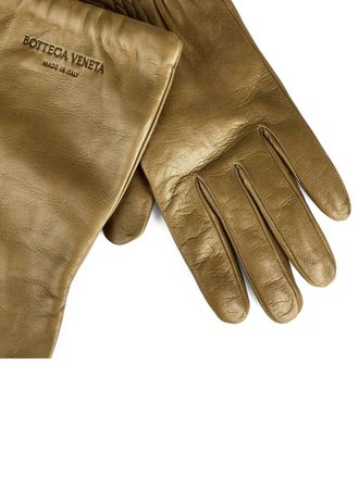 Bottega Veneta Womens Embossed Logo Leather Gloves Green