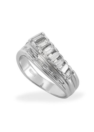 Bespoke Baguette Cut Double Row 18kt White Gold Ring - Size M.5