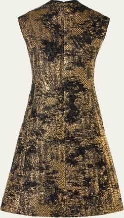 Akris Fragmented Techno Lame Jacquard Sleeveless Dress