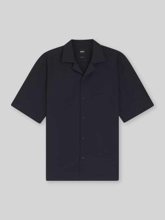 HUGO BOSS Relaxed Fit Kurzarmhemd aus Woll-Mix in Marine, Gr&ouml;&szlig;e XXL