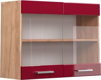 Vicco Armario De Cocina Con Vidrio R-line, Rojo Burdeos Alto Brillo, 80 Cm