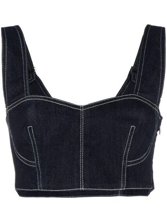 Alberta Ferretti Top crop con cuciture a contrasto - Blu