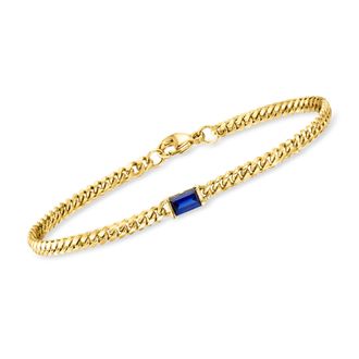 RS Pure by Ross-Simons Lab-Grown Sapphire Curb-Link Bracelet in 18kt Gold Over Sterling