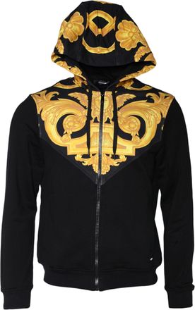 Versace Mens Barocco Zipup Hoodie - Black Cotton - Size X-Large