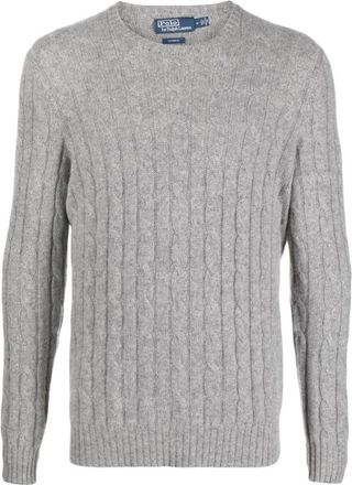 Polo Ralph Lauren Kabel Gebreide Kasjmier Trui met Ronde Hals - Heren - Ronde hals truien - Grijs - 2XL - Kasjmier - Truien & Vesten