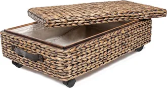 Happimess Chett Minimalist Hand-Woven Hyacinth/Wood Underbed Storage Bin with Wheels and Handles in Brown Wash at Nordstrom