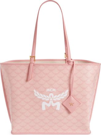 MCM Himmel Lauretos Coated Canvas Shopper Bag in Silver Pink at Nordstrom Rack