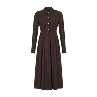 Pinko Pinko - Lange overhemdjurk met ceintuur - Dames - Jurken - Bruin - Maat: L