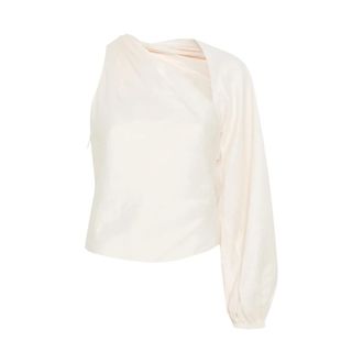 Self Portrait Blouses, female, Beige, XS, Draped Sleeve Top