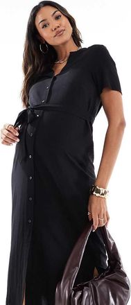 Vero Moda midi shirt dress with tie waist in black