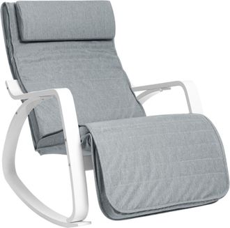 Songmics Silla mecedora con apoyabrazos y reposapi&eacute;s de color gris y blanco