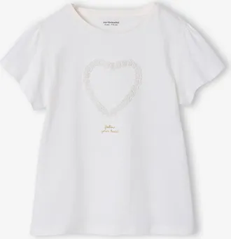 Vertbaudet M&auml;dchen T-Shirt mit Herz-Applikation wei&szlig;