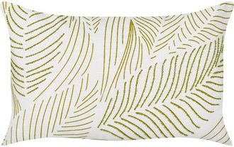 Beliani Coj&iacute;n Decorativo Rectangular Bordado A Mano Con Patr&oacute;n De Hojas Blanco Y Verde 30 X 50 Cm Spandorea
