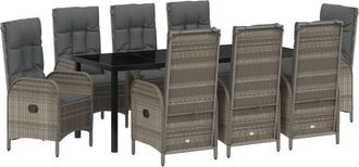 vidaXL Garden Dining Set with Cushion 9 pcs Grey Poly Rattan vidaXL