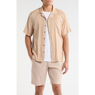 Brixton Bunker Slub Print Camp Shirt in Italian Clay Stripe at Nordstrom, Size Xx-Large