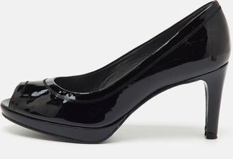 Stuart Weitzman Black Patent Leather Peep Toe Pumps