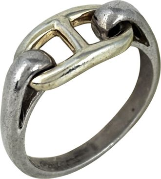 Herm&egrave;s Silver Metal Band Ring (Pre-Owned)