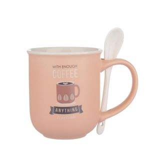 KASANOVA Mug caff&egrave; rosa 400 ml con cucchiaino