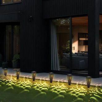 Globo Lighting Luci solari a innesto per il giardino punta di terra rotonda nera, oro Luci solari da giardino a led, plastica, 1x led bianco caldo, LxLxH 7x7x33 cm