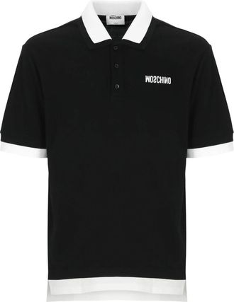 Moschino Tops, Heren, Zwart, XL, Katoen, Cotton Piquet Polo met Gans Borduurwerk