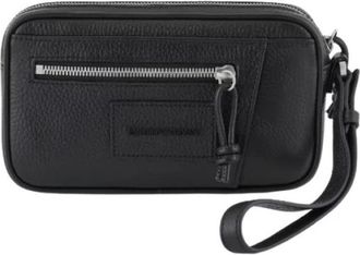 Emporio Armani Zwarte make-up tas van koeienhuid met rits - Heren - Tassen - Zwart - ONE Size - Leer - Tassen