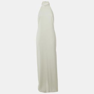 Badgley Mischka White Crepe Halter Neck Gown