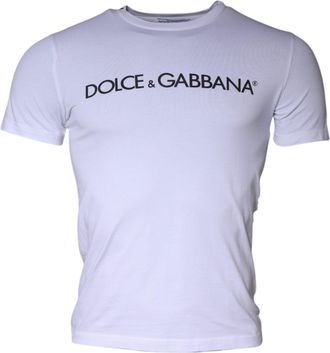Dolce & Gabbana White Logo Print Cotton Crew Neck Mens T-shirt