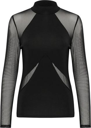 Karen by Simonsen Mesh Top met Lange Mouwen en Hoge Hals - Dames - Longsleeves - Zwart - L - Tops