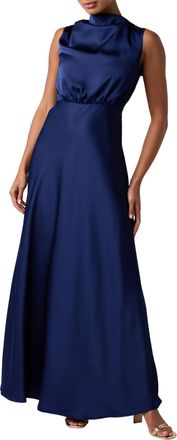 Lulus Womens Ada Satin Maxi Dress, Navy, M