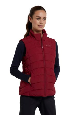 Mountain Warehouse Opal Womens Padded Gilet - Lightweight Body Warmer, Water Resistant Sleeveless Jacket with Front Pockets - Light Rain, Autumn, Winter Red Womens Size 