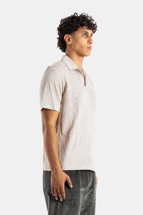 Sease Mens Heathered Beige Linen Polo T-Shirts And Polos
