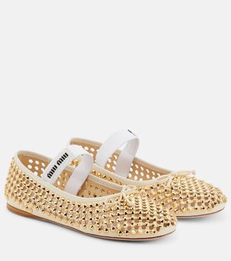 Miu Miu Crystal-embellished leather ballet flats