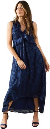 Wallis Floral Jacquard Ruffle Hi-Low Midi Dress, 12, Blue