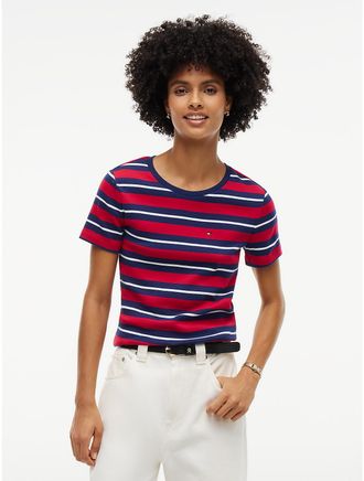 Tommy Hilfiger Womens Striped Favorite T-Shirt - Rhubarb Multi - XXL