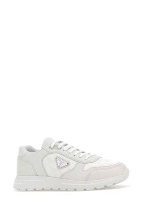 Prada Mens White Leather And Fabric Sneakers Bianco