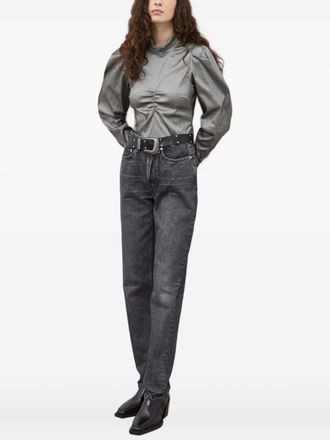 Gestuz ruched puff-sleeve top - women - Polyester/Nylon/Elastane - 36 - Grey